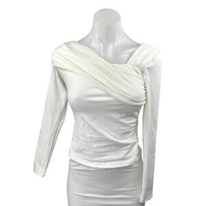 Princess Polly Women's White Long Sleeve Drape Pleated Crop Blouse Top Size 4